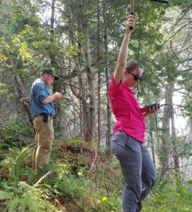 Chelcie Pierce, one of the 2018 Young Professional Development Interns, is seen here being guided by Associate Ecologist Kyle van Atta regarding collecting telemetry data following IERC protocols.
