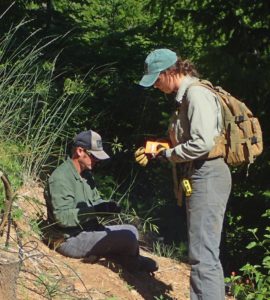 Aedan McCluskey, one of the 2018 Young Professional Development Interns, is seen here being guided by Associate Ecologist Ivan Medel regarding collecting data following IERC protocols.